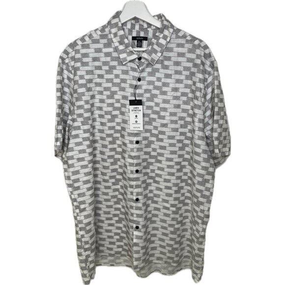 Alfani Mens  Linen Blend Short Sleeve Button Down Shirt Gray Geometric XXL NWT - Picture 1 of 5